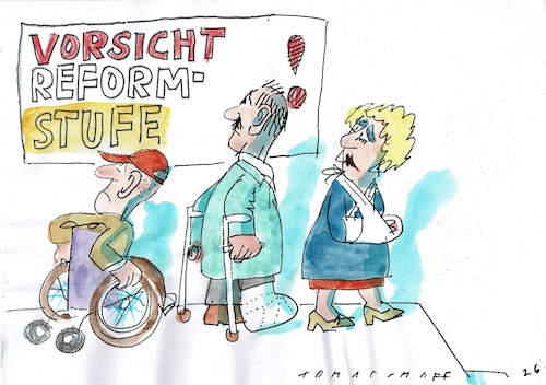 Cartoon: Stufe (medium) by Jan Tomaschoff tagged reform,gesundheit,pflege,sparen,reform,gesundheit,pflege,sparen