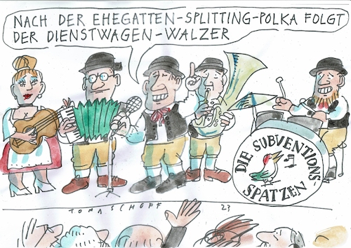 Cartoon: Subventionen (medium) by Jan Tomaschoff tagged subventionen,gewohnheit,splitting,dienstwagen,subventionen,gewohnheit,splitting,dienstwagen