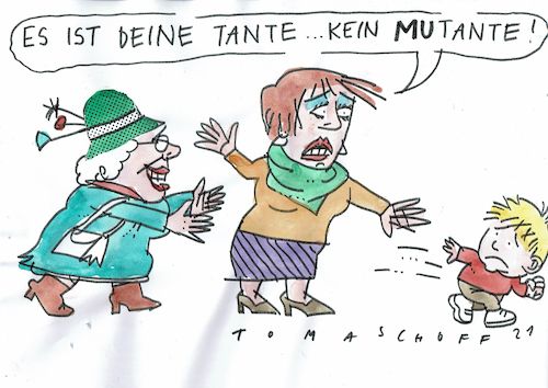 Cartoon: Tante (medium) by Jan Tomaschoff tagged corona,viren,mutationen,corona,viren,mutationen