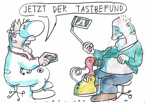 Cartoon: Tastbefund (medium) by Jan Tomaschoff tagged arzt,patient,technik,nähe,arzt,patient,technik,nähe