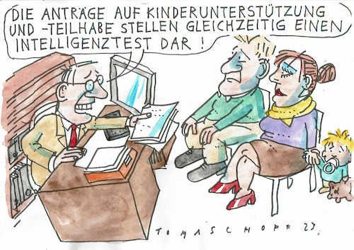 Cartoon: Test (medium) by Jan Tomaschoff tagged kinderförderung,bürokratie,kinderförderung,bürokratie