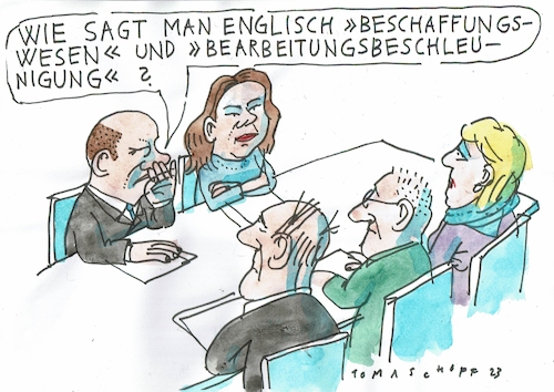 Cartoon: Übersetzung (medium) by Jan Tomaschoff tagged beschaffung,bürokratie,verwaltung,beschaffung,bürokratie,verwaltung