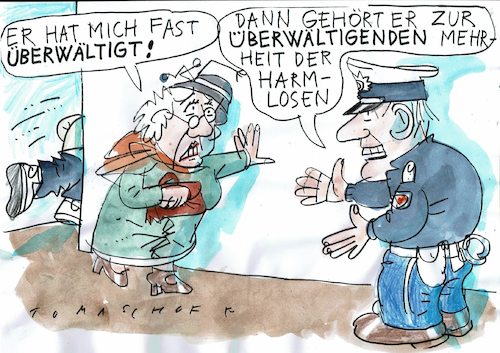 Cartoon: Überwältigung (medium) by Jan Tomaschoff tagged kriminalität,minderheiten,mehrheiten,kriminalität,minderheiten,mehrheiten