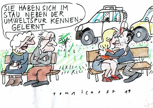 Cartoon: Umweltspur (medium) by Jan Tomaschoff tagged umwelt,auto,abgase,umwelt,auto,abgase