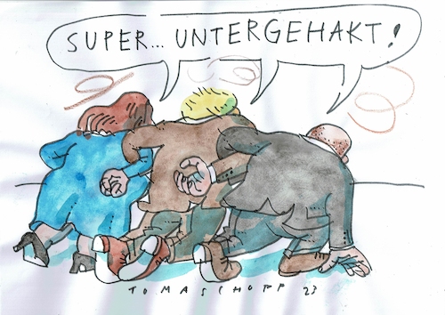 Cartoon: untergehakt (medium) by Jan Tomaschoff tagged ampel,koalition,konflikte,ampel,koalition,konflikte