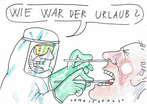 Cartoon: Urlaub (medium) by Jan Tomaschoff tagged corona,test,urlaub,corona,test,urlaub