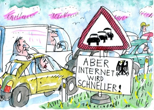 Cartoon: Verkehrs- und Informationsfluss (medium) by Jan Tomaschoff tagged internet,verkehr,stau,internet,verkehr,stau