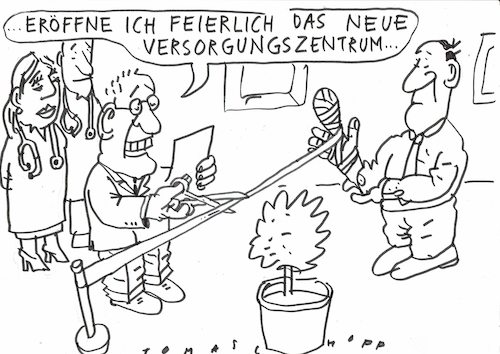 Cartoon: Versorgungezentrum (medium) by Jan Tomaschoff tagged patient,gesundheit,versorgung,politik,patient,gesundheit,versorgung,politik