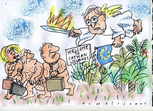 Cartoon: Vertreibung aus Steuerparadies (medium) by Jan Tomaschoff tagged steueroasen,steuern,steuern,steueroasen