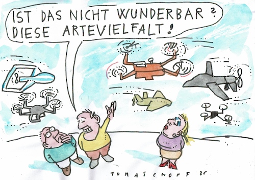 Cartoon: Vielfalt (medium) by Jan Tomaschoff tagged tiere,drohnen,waffen,natur,tiere,drohnen,waffen,natur