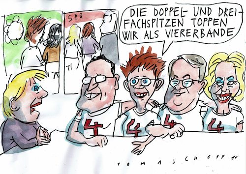 Cartoon: Viererspitze (medium) by Jan Tomaschoff tagged cdu,spd,grüne,cdu,spd,grüne
