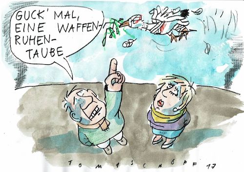 Cartoon: Waffenruhentaube (medium) by Jan Tomaschoff tagged krieg,hass,frieden,krieg,hass,frieden