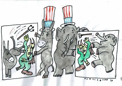 Cartoon: Wahlkampf (medium) by Jan Tomaschoff tagged usa,wahlkampf,kompromisslosigkeit,spaltung,usa,wahlkampf,kompromisslosigkeit,spaltung