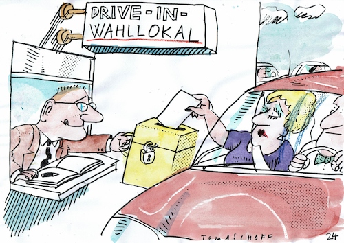 Cartoon: Wahllokal (medium) by Jan Tomaschoff tagged wahlen,demokratie,bequemlichkeit,wahlen,demokratie,bequemlichkeit