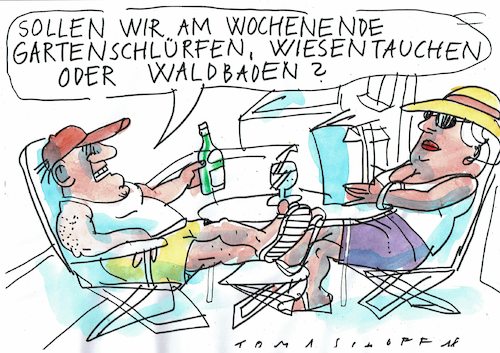 Cartoon: Waldbaden (medium) by Jan Tomaschoff tagged waldbaden,naturkult,zivilisationsmüdigkeit,waldbaden,naturkult,zivilisationsmüdigkeit
