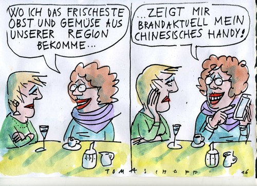 Cartoon: Waren aus der Region (medium) by Jan Tomaschoff tagged globalisierung,regionales,globalisierung,regionales