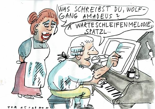 Cartoon: Warteschleifenmusik (medium) by Jan Tomaschoff tagged musik,kommunikation,mozart,musik,kommunikation,mozart