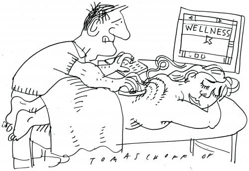 Cartoon: Wellness (medium) by Jan Tomaschoff tagged wellness,massage,online,body,tuning
