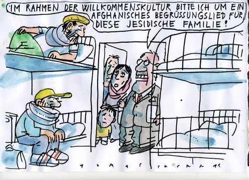Cartoon: Willkommenskultur (medium) by Jan Tomaschoff tagged einwanderung,toleranz,einwanderung,toleranz