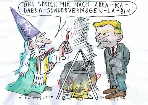 Cartoon: Zauber (medium) by Jan Tomaschoff tagged staatsschulden,lindner,sondervermögen,staatsschulden,lindner,sondervermögen