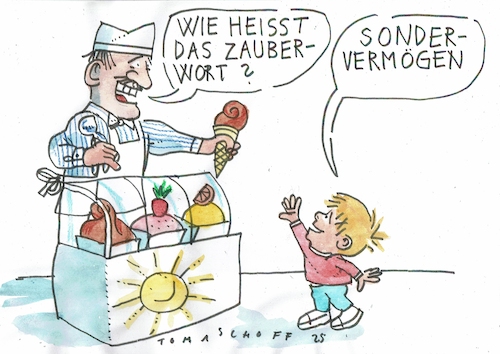 Cartoon: Zauberwort (medium) by Jan Tomaschoff tagged haushalt,finanzen,staatsschulden,sondervermögen,haushalt,finanzen,staatsschulden,sondervermögen