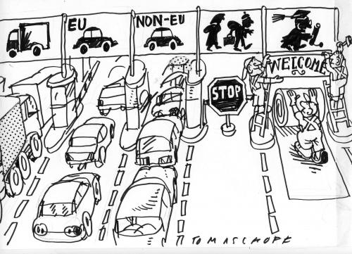 Cartoon: Zuwanderung (medium) by Jan Tomaschoff tagged zuwanderung,eu