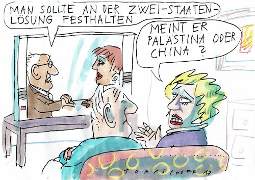 Cartoon: zwei Staaten (medium) by Jan Tomaschoff tagged nahost,china,machtpolitik,nahost,china,machtpolitik