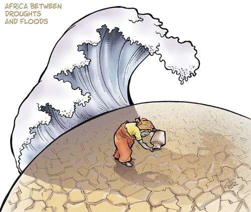 Cartoon: Africa - Droughts and Floods (medium) by Damien Glez tagged africa,drought,flood,kenya