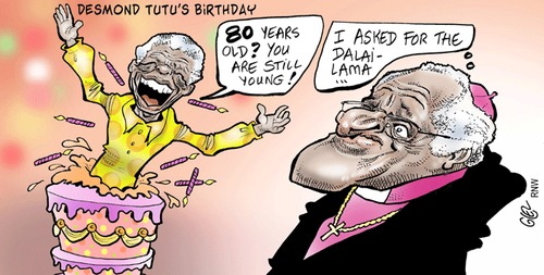 Cartoon: Desmond Tutu (medium) by Damien Glez tagged desmond,tutu,nelson,mandela