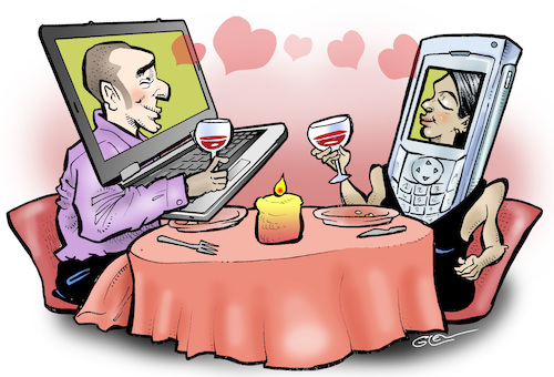 Cartoon: Digital dating (medium) by Damien Glez tagged digital,appointment,dating,love,internet,online,digital,appointment,dating,love,internet,online