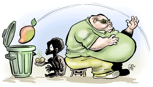 Cartoon: Food Waste North-South (medium) by Damien Glez tagged hunger,starvation,waste,food