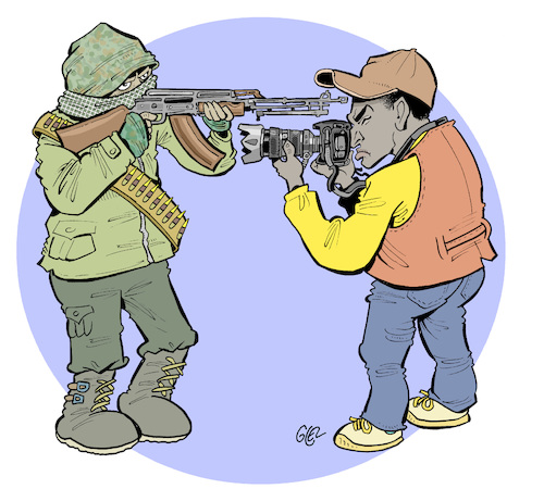 Cartoon: Press and terrorism (medium) by Damien Glez tagged press,media,terrorism,reporter,jihad,islamism,press,media,terrorism,reporter,jihad,islamism