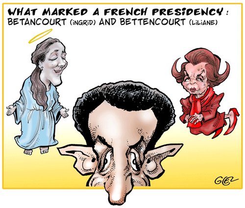 Cartoon: Sarko (medium) by Damien Glez tagged sarkozy,bettencourt,betancourt,loreal,oreal