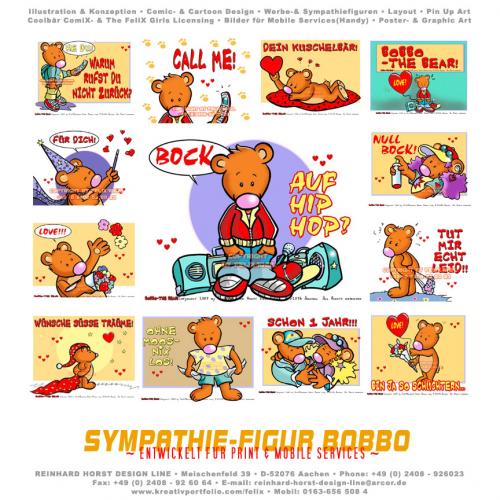 Cartoon: Bobbo the Bear-Bobbo der Bär (medium) by FeliXfromAC tagged bobbo,the,bear,bär,tiere,animals,niedlich,whimsical,hadyogo,wallpaper,felix,alias,reinhard,horst,ecard,glück,greetings,glückwünsche,love,liebe