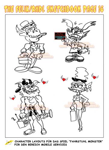 Cartoon: Cartoon Monster Sketchbook 16 (medium) by FeliXfromAC tagged monster,mutants,layout,stockart,frau,mann,man,woman,felix,alias,reinhard,horst,horror,aachen,design,line,comic,cartoon,love,strand,funny,game,spielkarten,cards