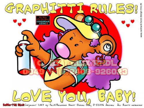 Cartoon: Graphitti Rules! (medium) by FeliXfromAC tagged greetings,luck,glück,beziehung,sympathiefigur,mascot,design,character,liebe,glückwunschkarte,card,greeting,horst,reinhard,alias,felix,comix,pleite,animals,stockart,illustration,comic,cartoon,tiere,bär,bear,the,bobbo