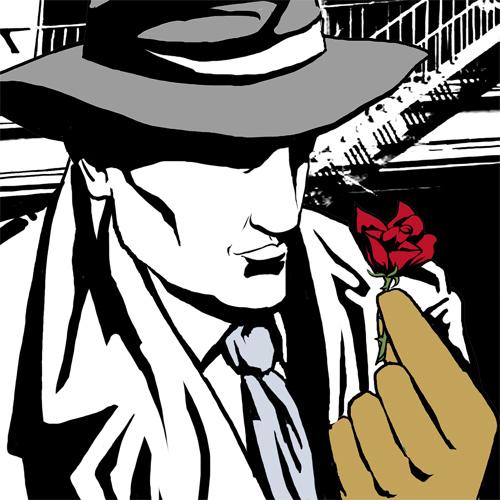 Cartoon: Richard Diamond- Red Rose (medium) by illustrita tagged man,mann,woman,frau,gun,waffe,detective,private,eye