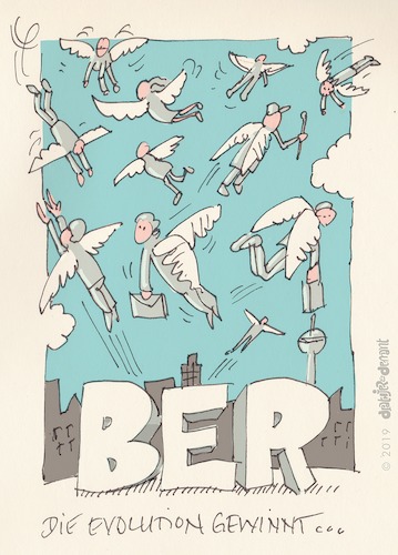 Cartoon: Berliner Flughafen BER (medium) by Jo Drathjer tagged ber,berlin,flughafen,bauskandal,inkompetenz,brandschutz,verplant,evolution,fliegen