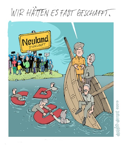 Cartoon: CDU - Reise ins Neuland (medium) by Jo Drathjer tagged niemehrcdu,werüberlebenwillwähltdiepartei,europa,rezo,neuland