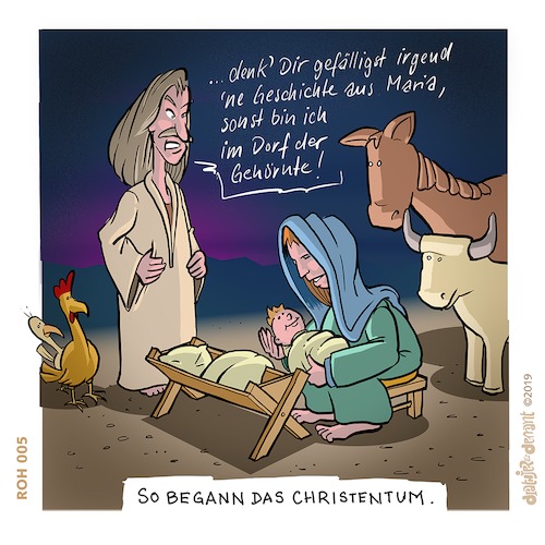 Cartoon: Holy moly (medium) by Jo Drathjer tagged astarisborn,jesuschrist,juppinthebox,frohesfest,heiligenacht,holymoly