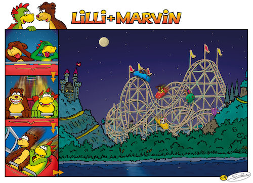 Cartoon: Lilli und Marvin - Achterbahn (medium) by salinos tagged lilli,marvin,angst,achterbahn,kirmes,jahrmarkt