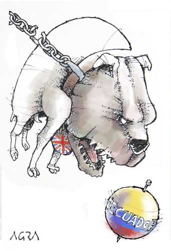 Cartoon: The big bulldog (medium) by AGRA tagged ecuador,assange,england,dog