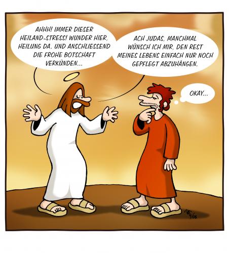Cartoon: Abhängen (medium) by volkertoons tagged cartoon,volkertoons,humor,jesus,judas,religion,relax,relaxation,entspannung,abhängen