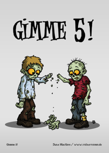 Cartoon: Gimme 5! (medium) by volkertoons tagged volkertoons,cartoon,zombies,untote,undead,humor,lustig,spaß,fun,funny,grußkarte,postkarte,karte,greeting,card