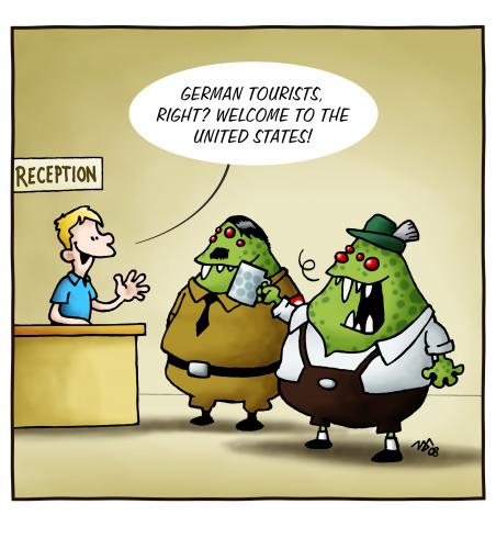 Cartoon: Gute Tarnung ist alles (medium) by volkertoons tagged cartoon,volkertoons,humor,aliens,travellers,holidays,usa,german,deutsch,bayer,bavarian,nazi