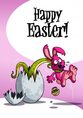 Cartoon: Happy Easter (medium) by volkertoons tagged creeps,creepy,horror,grußkarte,card,greeting,humor,volkertoons,illustration,cartoon,tentakel,osterei,ei,monster,rabbit,hase,osterhase,ostern,easter