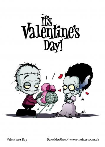 Cartoon: Its Valentines Day! (medium) by volkertoons tagged creeps,creepy,halloween,fantasy,horror,cute,monsters,creatures,fun,cards,greeting,frankenstein,valentine,valentinstag,humor,volkertoons,cartoon