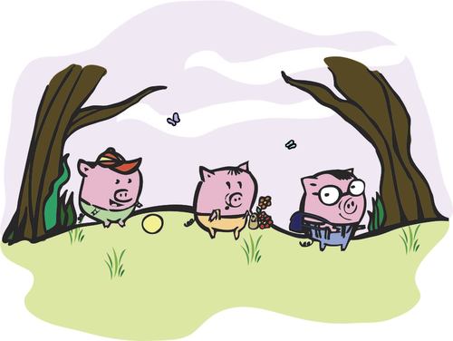 Cartoon: Three Happy Little Pigs (medium) by MaryJaneW tagged tale,fairy,characters,pigs,book,children,illustration