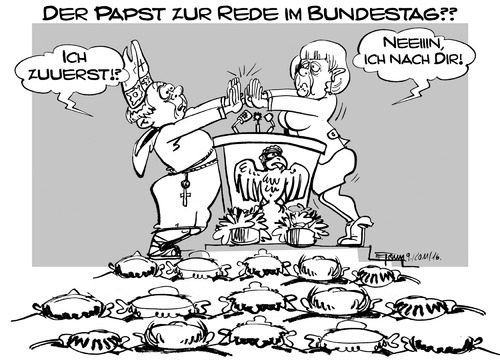 Cartoon: Der Papst im Bundestag... (medium) by cartoonist_egon tagged papst,bundestag,merkel,rede