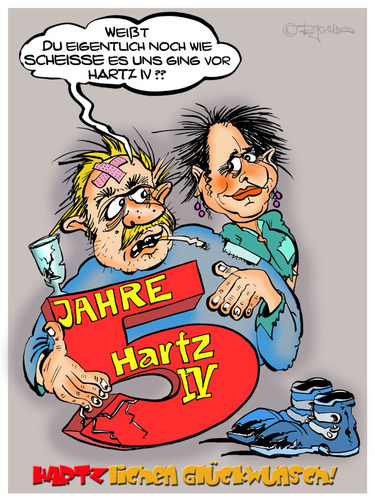 Cartoon: Jubiläum Hartz IV wird  V!! (medium) by cartoonist_egon tagged hartz,iv,5jahre,politik,soziales